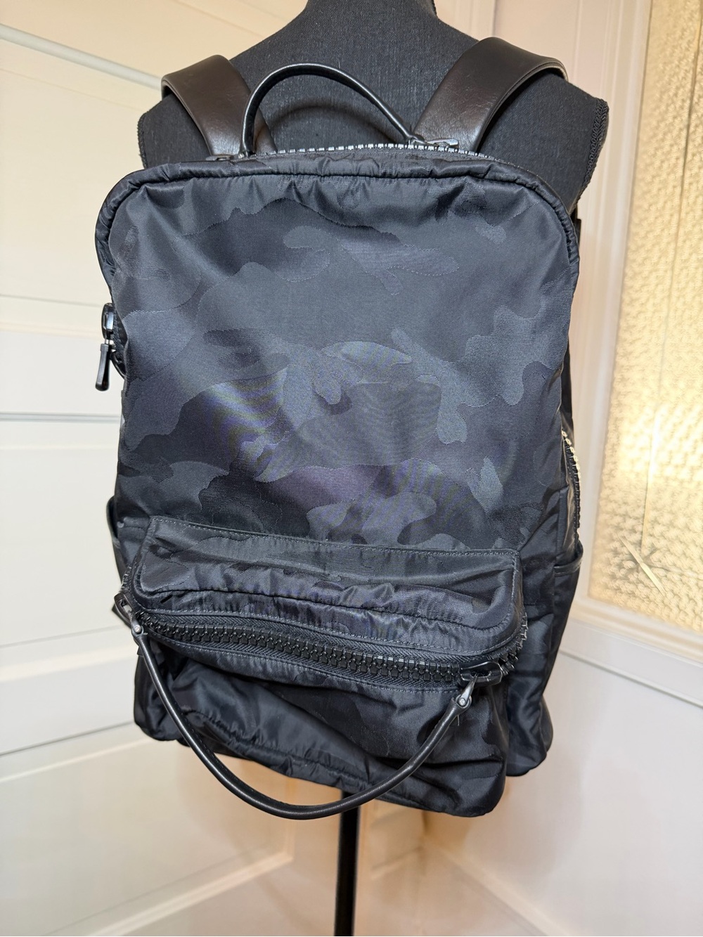 Valentino Garavani Black Camouflage Nylon Backpack